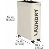 Darrahopens Home & Garden > Laundry & Cleaning > Laundry Baskets Narrow Laundry Basket on Wheels with Corono Beige Polyester Fabric 43L 18.5x60x40cm