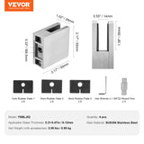Darrahopens Home & Garden > Laundry & Cleaning > Laundry Baskets VEVOR Glass Clamp, 4 PCS Square Glass Railing Bracket for 0.31 "-0.47 " Tempered Glass, 304 Stainless Steel Glass Mounting Clamp, Glass Shelf Bracket for Balcony, Garden, Pool, Stair, Silver