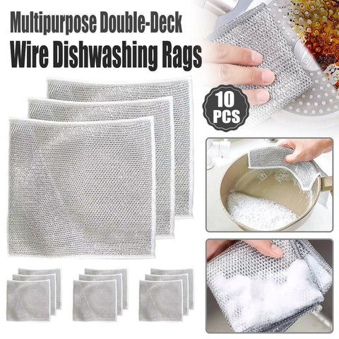Darrahopens Home & Garden > Laundry & Cleaning > Laundry Cleaning Supplies 10PCS Double Layer Dishcloth Non-stick Oil Kitchen Cleaning Cloth Metal Fiber