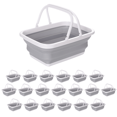 Darrahopens Home & Garden > Laundry & Cleaning > Laundry Cleaning Supplies 20x 9L Collapsible Laundry Folding Clothes Basket w Handles Bin Bulk -Grey/White In Australia - Darrahopens
