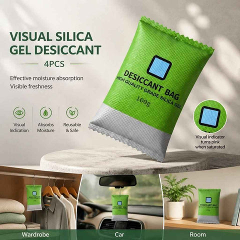 Darrahopens Home & Garden > Laundry & Cleaning > Laundry Cleaning Supplies 4 Pack Visual Humidity Green Silica Gel Desiccant, Colour Changing Regular 100g Dehumidifying Beads In Australia - Darrahopens