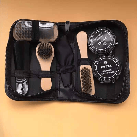 Darrahopens Home & Garden > Laundry & Cleaning > Laundry Cleaning Supplies 7-in-1 Travel Case Black and Neutral Shoe Brush Cleaning Kit