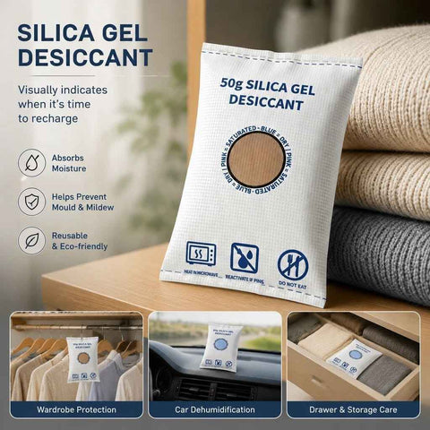 Cobalt Free Flat Top White Silica Gel Desiccant, Moisture Absorbing Sachets, 50g Two Pack In Australia - Darrahopens
