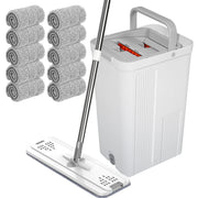 Darrahopens Home & Garden > Laundry & Cleaning > Laundry Cleaning Supplies Flat D Set Mop and Bucket Wringer Set with Stainless-Steel Handle 10 Washable and Reusable Microfiber Pads for Hardwood Laminate Floors Tile