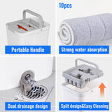 Darrahopens Home & Garden > Laundry & Cleaning > Laundry Cleaning Supplies Flat D Set Mop and Bucket Wringer Set with Stainless-Steel Handle 10 Washable and Reusable Microfiber Pads for Hardwood Laminate Floors Tile