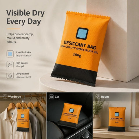 Darrahopens Home & Garden > Laundry & Cleaning > Laundry Cleaning Supplies Quad Pack Orange Humidity Visual Silica Gel Desiccant, Standard 200g Moisture Absorber Bags In Australia - Darrahopens