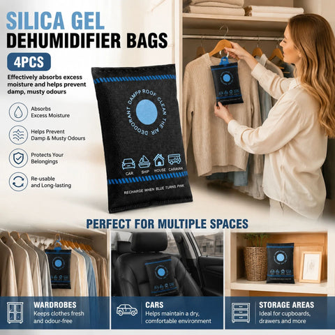 Darrahopens Home & Garden > Laundry & Cleaning > Laundry Cleaning Supplies Quad Set Regular Blue Black Flat Top Silica Gel Sachets, Humidity Tracking Moisture Absorber 100g In Australia - Darrahopens