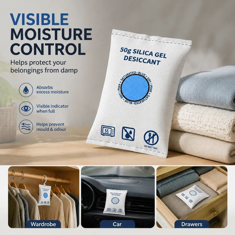 Darrahopens Home & Garden > Laundry & Cleaning > Laundry Cleaning Supplies Regular Flat Opening White Silica Gel Packets, Visible Humidity Moisture Remover, 50g Twin Pack In Australia - Darrahopens
