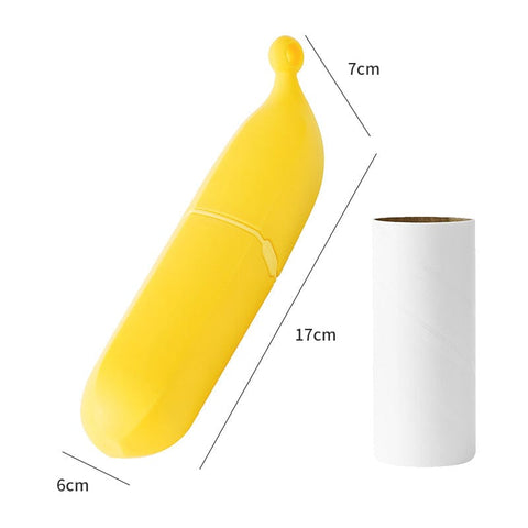 Darrahopens Home & Garden > Laundry & Cleaning > Laundry Cleaning Supplies Yellow Multifunctional Banana-Shaped Lint Remover – Portable Sticky Hair Cleaner with 6 Replaceable Rolls