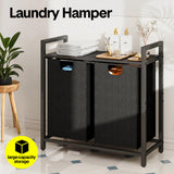 Darrahopens Home & Garden > Laundry & Cleaning > Laundry Storage Laundry Hamper Basket Metal Laundry Organizer with MDF Shelf and 2 Waterproof Pull-Out Removable Dirty Clothes Bags for Laundry Room Bedroom Bathroom Dorm