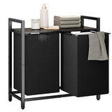 Darrahopens Home & Garden > Laundry & Cleaning > Laundry Storage Laundry Hamper Basket Metal Laundry Organizer with MDF Shelf and 2 Waterproof Pull-Out Removable Dirty Clothes Bags for Laundry Room Bedroom Bathroom Dorm