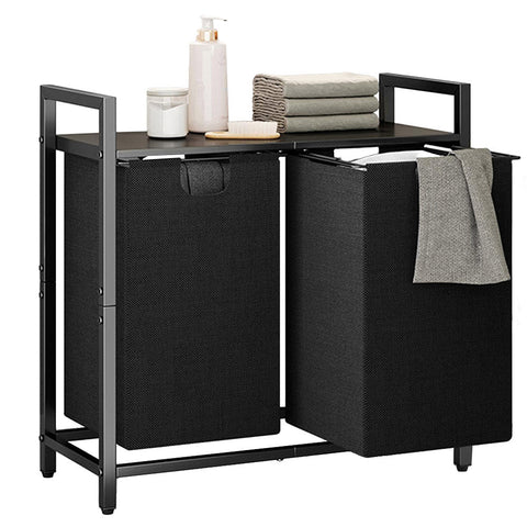 Darrahopens Home & Garden > Laundry & Cleaning > Laundry Storage Laundry Hamper Basket Metal Laundry Organizer with MDF Shelf and 2 Waterproof Pull-Out Removable Dirty Clothes Bags for Laundry Room Bedroom Bathroom Dorm