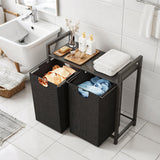Darrahopens Home & Garden > Laundry & Cleaning > Laundry Storage Laundry Hamper Basket Metal Laundry Organizer with MDF Shelf and 2 Waterproof Pull-Out Removable Dirty Clothes Bags for Laundry Room Bedroom Bathroom Dorm