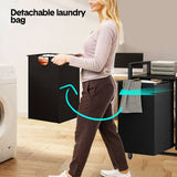 Darrahopens Home & Garden > Laundry & Cleaning > Laundry Storage Laundry Hamper Basket Metal Laundry Organizer with MDF Shelf and 2 Waterproof Pull-Out Removable Dirty Clothes Bags for Laundry Room Bedroom Bathroom Dorm