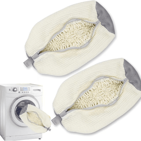 Darrahopens Home & Garden > Laundry & Cleaning > Laundry Wash Bags 2-Pack Washing Machine Shoe Wash Bags, Thick Chenille Lining Anti-Deformation Laundry Bags with Durable Zippers for Sneakers and Canvas Shoes - White