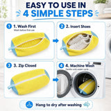 Darrahopens Home & Garden > Laundry & Cleaning > Laundry Wash Bags 2 Pcs Reusable Sports Shoe Laundry Bag, With Plush Cleaning Fiber, Breathable Mesh, Zipper Protection, And Hanging Ring (Yellow) In Australia - Darrahopens