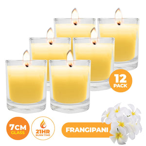 Darrahopens Home & Garden > Laundry & Cleaning Perfect Scent 12PCE Frangipani Scented Fragrant Candles Glass Holder 7cm