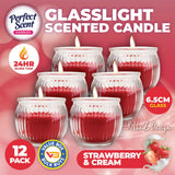 Darrahopens Home & Garden > Laundry & Cleaning Perfect Scent 12PCE Strawberry & Cream Fragrant Candle Glass Holder 6.5cm
