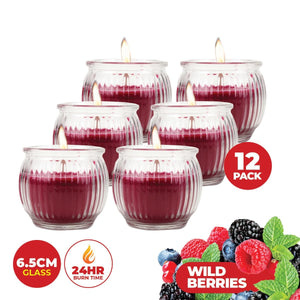 Darrahopens Home & Garden > Laundry & Cleaning Perfect Scent 12PCE Wild Berries Scented Fragrant Candle Glass Holder 6.5cm