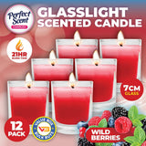 Darrahopens Home & Garden > Laundry & Cleaning Perfect Scent 12PCE Wild Berries Scented Fragrant Candles In Glass Holder 7cm