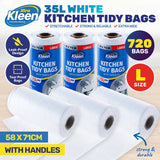 Darrahopens Home & Garden > Laundry & Cleaning Xtra Kleen 720PCE 35L Kitchen Tidy Bags White Large Tie Handles 58 x 71cm