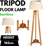Darrahopens Home & Garden > Lighting 155cm Large Bamboo Wooden Tripod Floor Lamp w Beige Linen Light Shade