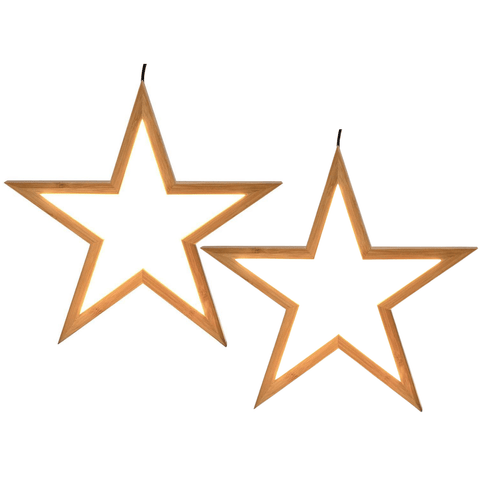 Darrahopens Home & Garden > Lighting 2x Large Bamboo Star LED Hanging Lamp Light Home Decor Lighting  - Natural