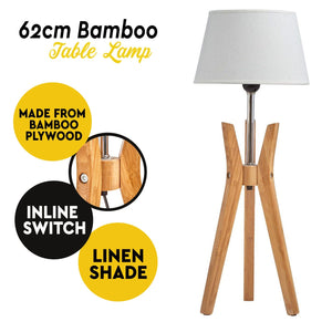 Darrahopens Home & Garden > Lighting Bamboo Tripod Table Lamp Desk Modern Rustic Geo Light w Linen Shade