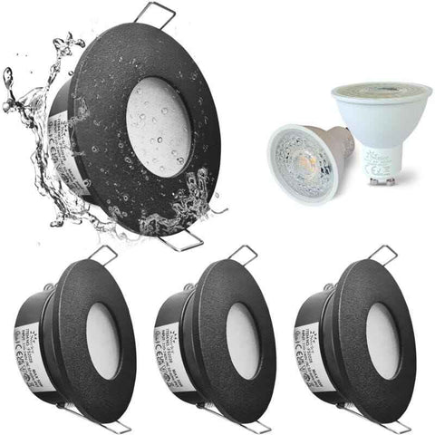 4 Pack Recessed Spotlights, LED 5W 3000K Warm White, IP65 Waterproof, Satin Nickel Black, Cutout 68 mm