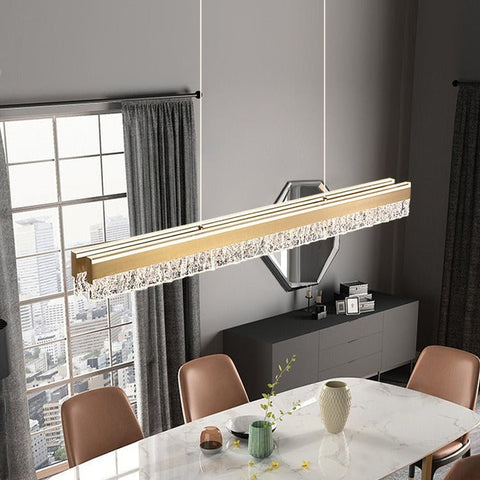 Darrahopens Home & Garden > Lighting > Ceiling Lights BAMDECOR A122 Nordic Long Dual Linear Dimmable Acrylic Kitchen Dining Table Pendant Light Minimalist Modern Lighting (Gold)
