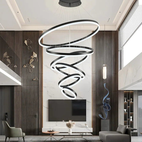 Darrahopens Home & Garden > Lighting > Ceiling Lights BAMDECOR A18815 Nordic Home Decor Dining Room Pendant lamp lights Ceiling Lamp Hanging Light Chandelier Lamps (6 Rings-Black)