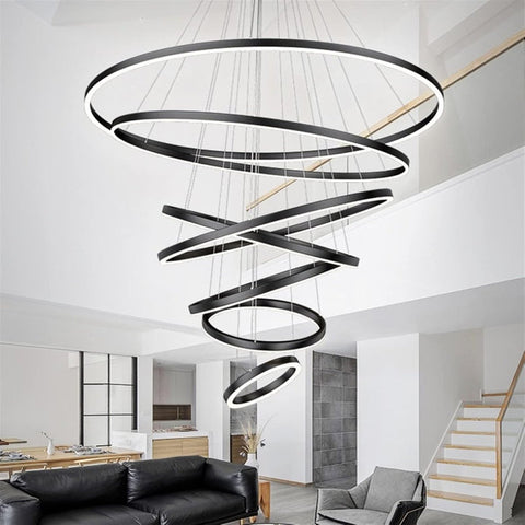 Darrahopens Home & Garden > Lighting > Ceiling Lights BAMDECOR A18815 Nordic Home Decor Dining Room Pendant lamp lights Ceiling Lamp Hanging Light Chandelier Lamps (7 Rings-Black)