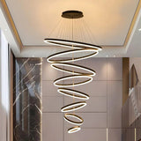 Darrahopens Home & Garden > Lighting > Ceiling Lights BAMDECOR A18815 Nordic Home Decor Dining Room Pendant lamp lights Ceiling Lamp Hanging Light Chandelier Lamps (8 Rings-Black)