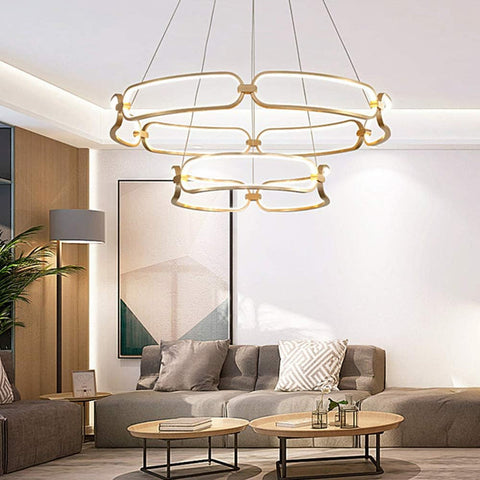 Darrahopens Home & Garden > Lighting > Ceiling Lights BAMDECOR A209 Colette Ceiling Chandelier Led Modern Circular Art Aluminum Light Fixture for Living Room Bedroom Indoor Decor(2 Rings)