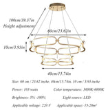 Darrahopens Home & Garden > Lighting > Ceiling Lights BAMDECOR A209 Colette Ceiling Chandelier Led Modern Circular Art Aluminum Light Fixture for Living Room Bedroom Indoor Decor(2 Rings)