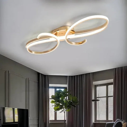 Darrahopens Home & Garden > Lighting > Ceiling Lights BAMDECOR AD2576 Modern Minimalist Curved Line Iron Aluminum Silicone LED Semi-Flush Mount Ceiling Light For Living Room (Gold) In Australia - Darrahopens