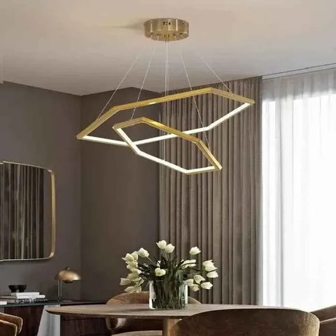 Darrahopens Home & Garden > Lighting > Ceiling Lights BAMDECOR AD2582/2 Modern LED Chandelier, Hexagonal Rings Ceiling Lighting Contemporary Chandeliers (2 Rings-Brass Gold) In Australia - Darrahopens