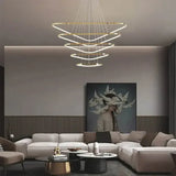 Darrahopens Home & Garden > Lighting > Ceiling Lights BAMDECOR AD2583 Modern Triangular LED Chandelier (Five Rings-Gold In Australia - Darrahopens
