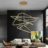 Darrahopens Home & Garden > Lighting > Ceiling Lights BAMDECOR AD2583 Modern Triangular LED Chandelier (Five Rings-Gold In Australia - Darrahopens