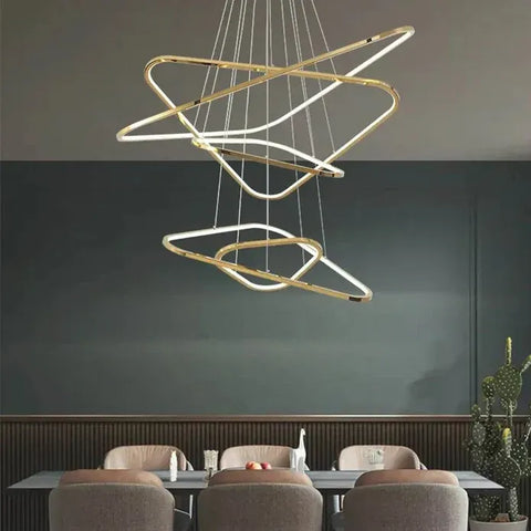 Darrahopens Home & Garden > Lighting > Ceiling Lights BAMDECOR AD2583 Modern Triangular LED Chandelier (Five Rings-Gold In Australia - Darrahopens
