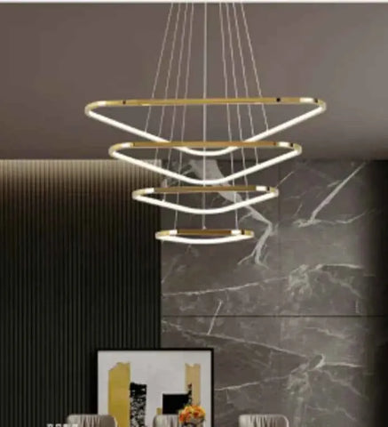Darrahopens Home & Garden > Lighting > Ceiling Lights BAMDECOR AD2583 Modern Triangular LED Chandelier (Four Rings-Gold In Australia - Darrahopens