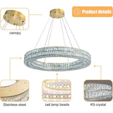 Darrahopens Home & Garden > Lighting > Ceiling Lights BAMDECOR C3332/1  Round Luxury Crystal Chandelier Modern LED Crystal Chandelier LED Ring Pendant Light Stainless Steel Ceiling Lamp Hanging Lights,for Dining Living Room (Gold)