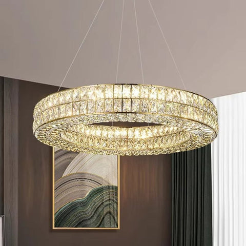 Darrahopens Home & Garden > Lighting > Ceiling Lights BAMDECOR C3332/1  Round Luxury Crystal Chandelier Modern LED Crystal Chandelier LED Ring Pendant Light Stainless Steel Ceiling Lamp Hanging Lights,for Dining Living Room (Gold)