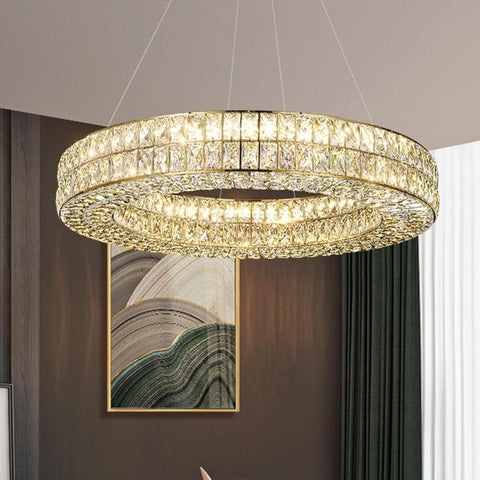 Darrahopens Home & Garden > Lighting > Ceiling Lights BAMDECOR C3332/1  Round Luxury Crystal Chandelier Modern LED Crystal Chandelier LED Ring Pendant Light Stainless Steel Ceiling Lamp Hanging Lights,for Dining Living Room (Gold)