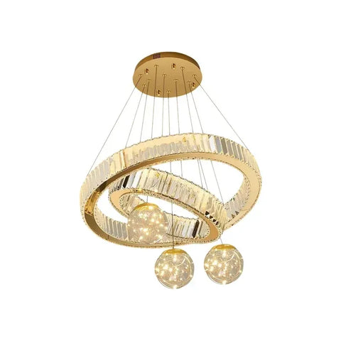 Darrahopens Home & Garden > Lighting > Ceiling Lights BAMDECOR C3335 Large Swirl Modern Crystal Ring Chandeliers Contemporary Round Chandelier Crystal Pendant Light(Gold-Two Rings)