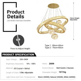 Darrahopens Home & Garden > Lighting > Ceiling Lights BAMDECOR C3335 Large Swirl Modern Crystal Ring Chandeliers Contemporary Round Chandelier Crystal Pendant Light(Gold-Two Rings)