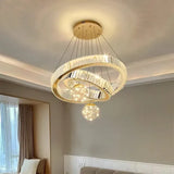 Darrahopens Home & Garden > Lighting > Ceiling Lights BAMDECOR C3335 Large Swirl Modern Crystal Ring Chandeliers Contemporary Round Chandelier Crystal Pendant Light(Gold-Two Rings)