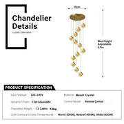 Darrahopens Home & Garden > Lighting > Ceiling Lights BAMDECOR LT02 12 Hanging Crystal Cube Chandelier LED Chandelier for Dining Room, Luxury Dimmable Enterway Led Pendant Lights Fixture (Gold) In Australia - Darrahopens