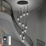 Darrahopens Home & Garden > Lighting > Ceiling Lights BAMDECOR LT08 12-Heads Solid Crystal Teardrop Chandelier High Ceiling Foyers Entrance Chandeliers Staircase Long Pendant Light (Black)