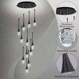 Darrahopens Home & Garden > Lighting > Ceiling Lights BAMDECOR LT08 12-Heads Solid Crystal Teardrop Chandelier High Ceiling Foyers Entrance Chandeliers Staircase Long Pendant Light (Black)